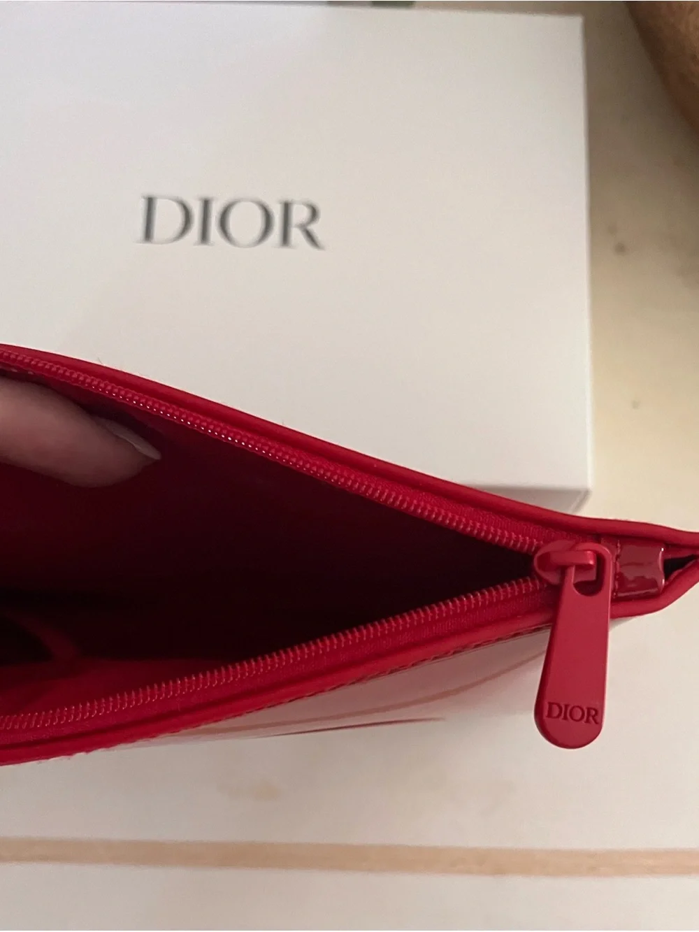 Dior Red Patent Embossed CD Cosmetic Pouch